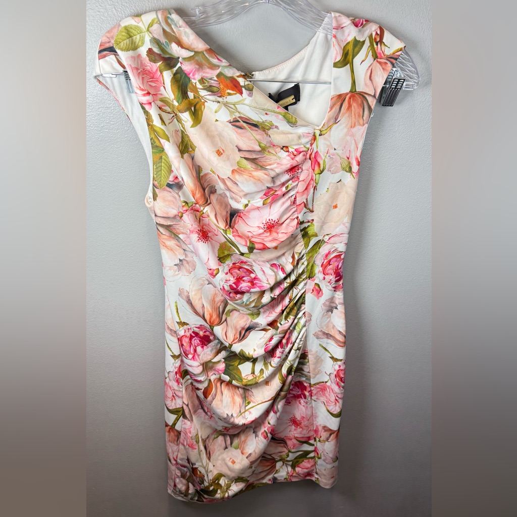 Alexia Admor Women's Pink Peony Ruched Floral Dress Size Small